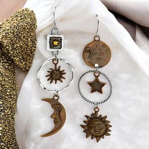 🆕️Boho Chic Sun Moon Star Asymmetrical Dangle Earrings | Celestial Vibes